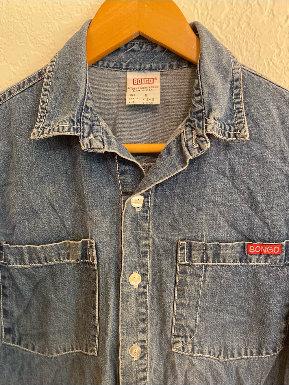 Vintage 1990’s BONGO Denim Button-Up Shirt in Junior Size M. Made in USA